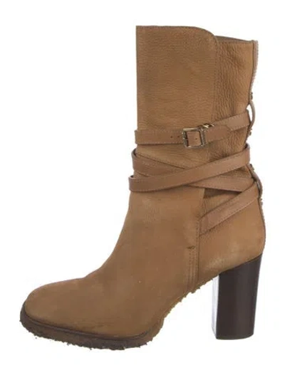 Pre-owned Tory Burch Suede Boots In Neutral
