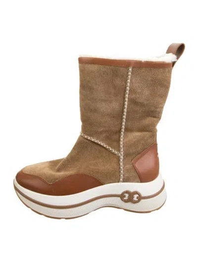 Pre-owned Tory Burch Suede Boots In Neutrals