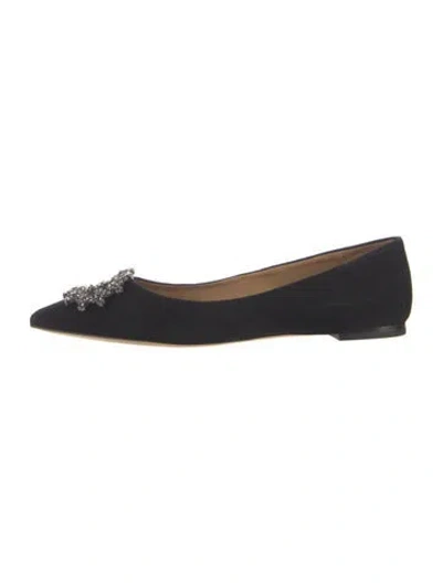 Pre-owned Tory Burch Suede Bow Accents Ballet Flats In Black