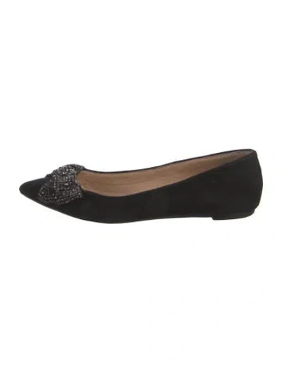 Pre-owned Tory Burch Suede Bow Accents Ballet Flats In Black