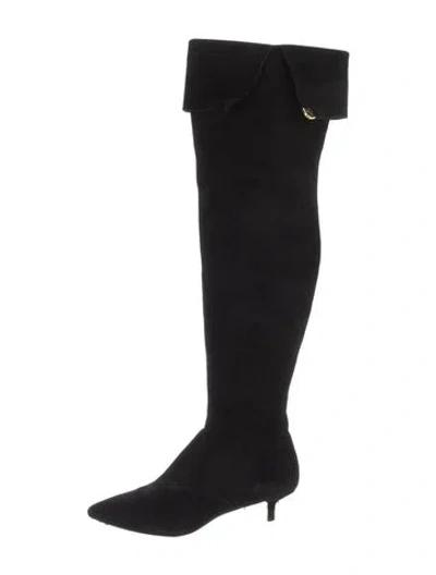Pre-owned Tory Burch Suede Bow Accents Boots In Black