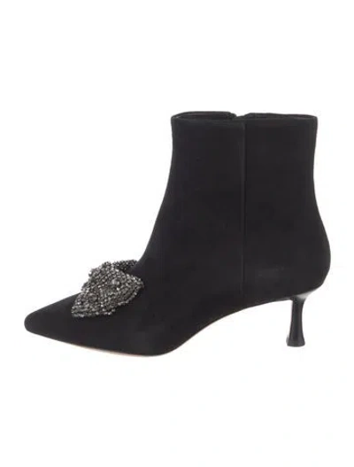 Pre-owned Tory Burch Suede Bow Accents Boots In Black