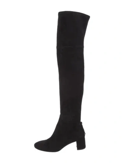 Pre-owned Tory Burch Suede Bow Accents Boots In Black