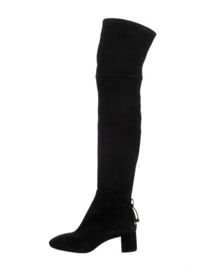 Pre-owned Tory Burch Suede Bow Accents Boots In Black
