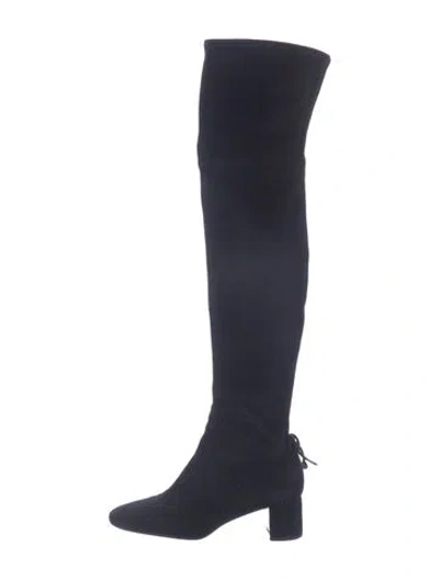 Pre-owned Tory Burch Suede Bow Accents Boots In Blue