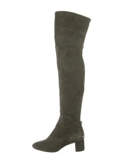 Pre-owned Tory Burch Suede Bow Accents Boots In Green