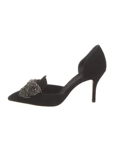 Pre-owned Tory Burch Suede Bow Accents D'orsay Pumps In Black