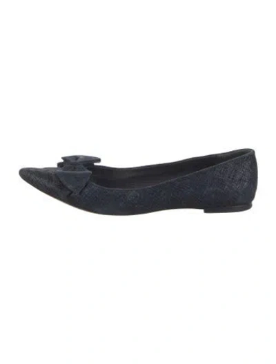 Pre-owned Tory Burch Suede Bow Accents Flats In Blue