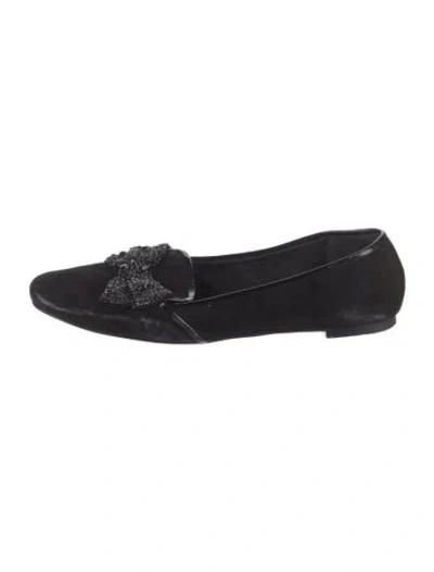 Pre-owned Tory Burch Suede Bow Accents Loafers In Black