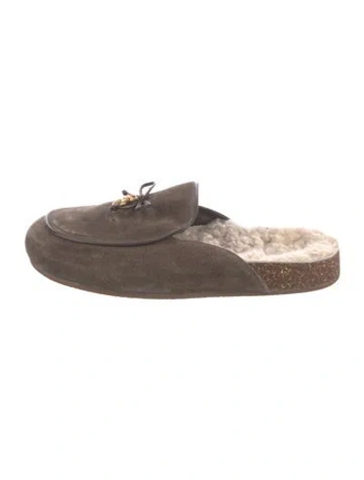 Pre-owned Tory Burch Suede Bow Accents Mules In Brown