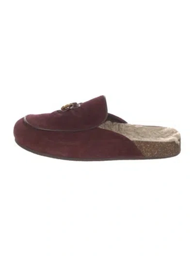 Pre-owned Tory Burch Suede Bow Accents Mules In Burgundy