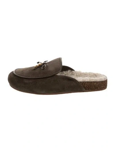 Pre-owned Tory Burch Suede Bow Accents Mules In Gray