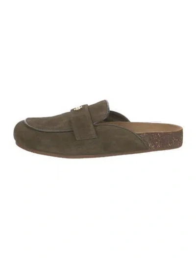 Pre-owned Tory Burch Suede Bow Accents Mules In Green