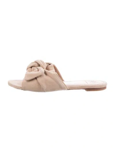 Pre-owned Tory Burch Suede Bow Accents Slides In Neutrals