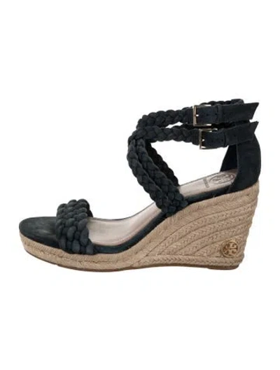 Pre-owned Tory Burch Suede Braided Accents Espadrilles In Blue