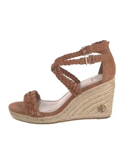 Pre-owned Tory Burch Suede Braided Accents Espadrilles In Brown
