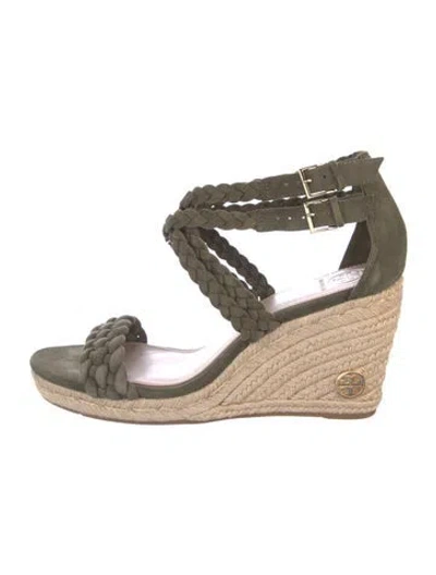 Pre-owned Tory Burch Suede Braided Accents Espadrilles In Green