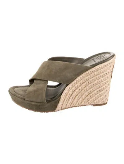 Pre-owned Tory Burch Suede Braided Accents Espadrilles In Green