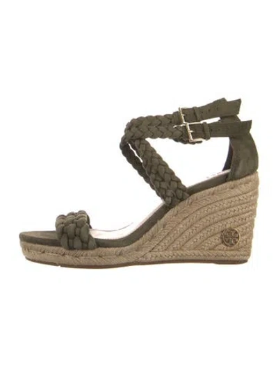 Pre-owned Tory Burch Suede Braided Accents Espadrilles In Green