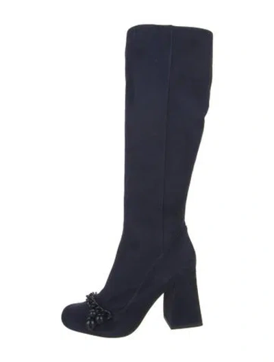 Pre-owned Tory Burch Suede Chain-link Accents Boots In Blue
