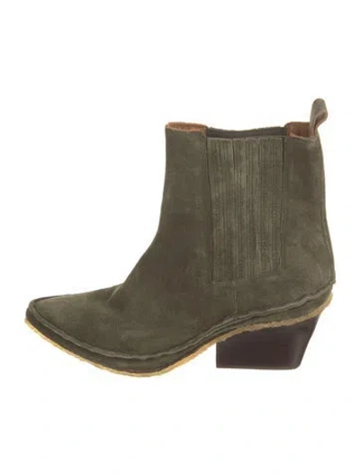 Pre-owned Tory Burch Suede Chelsea Boots In Green