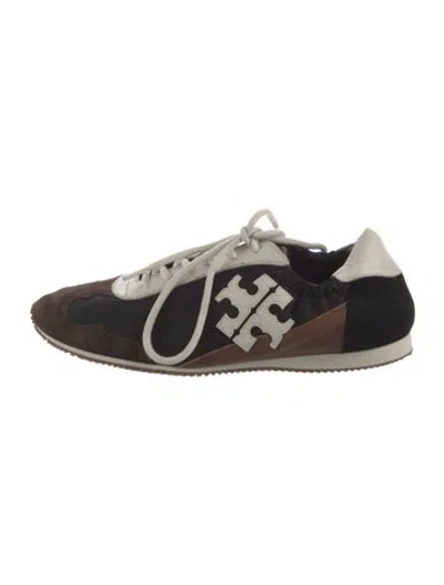 Pre-owned Tory Burch Suede Colorblock Pattern Athletic Sneakers In Black