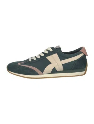 Pre-owned Tory Burch Suede Colorblock Pattern Athletic Sneakers In Green