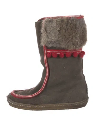 Pre-owned Tory Burch Suede Colorblock Pattern Boots In Green