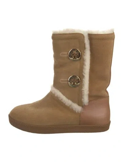 Pre-owned Tory Burch Suede Colorblock Pattern Boots In Neutral