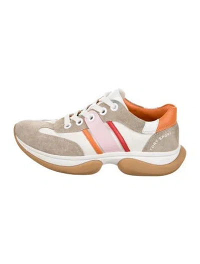 Pre-owned Tory Burch Suede Colorblock Pattern Chunky Sneakers In Neutrals