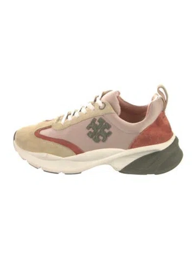Pre-owned Tory Burch Suede Colorblock Pattern Chunky Sneakers In Pink