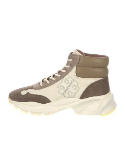 Pre-owned Tory Burch Suede Colorblock Pattern Chunky Sneakers In White