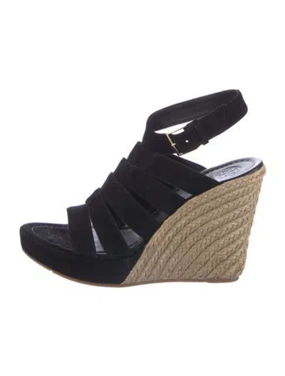 Pre-owned Tory Burch Suede Colorblock Pattern Espadrilles In Black