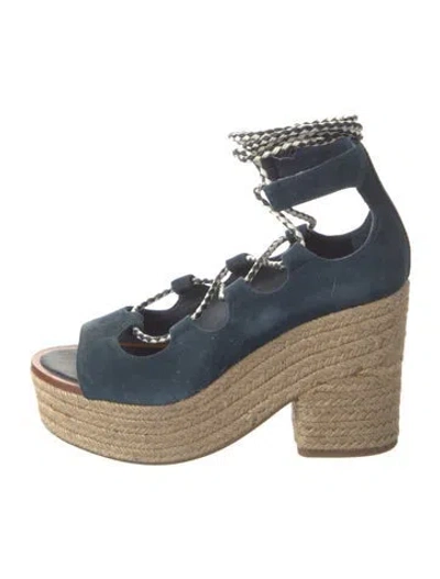 Pre-owned Tory Burch Suede Colorblock Pattern Espadrilles In Blue