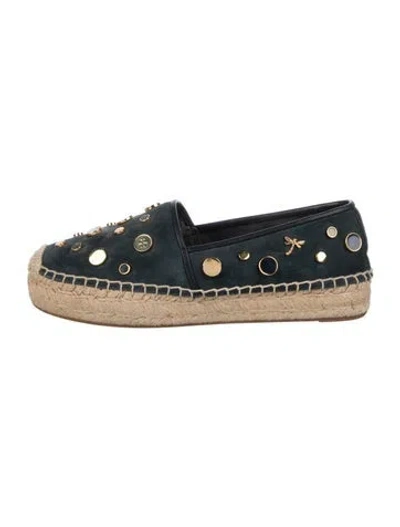Pre-owned Tory Burch Suede Colorblock Pattern Espadrilles In Blue