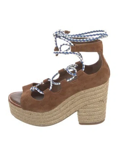 Pre-owned Tory Burch Suede Colorblock Pattern Espadrilles In Brown