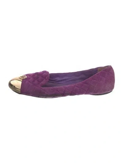 Pre-owned Tory Burch Suede Colorblock Pattern Flats In Purple