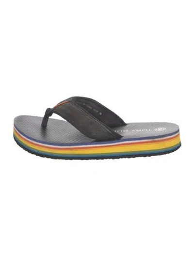 Pre-owned Tory Burch Suede Colorblock Pattern Flip Flops In Blue