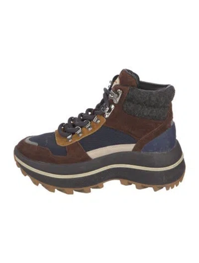 Pre-owned Tory Burch Suede Colorblock Pattern Hiking Boots In Brown