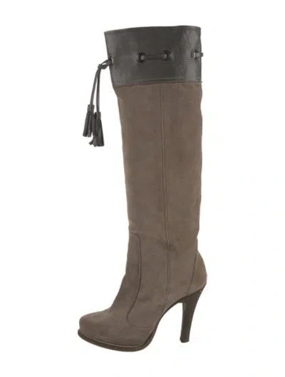 Pre-owned Tory Burch Suede Colorblock Pattern Lace-up Boots In Brown