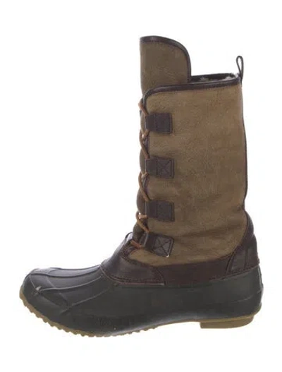 Pre-owned Tory Burch Suede Colorblock Pattern Lace-up Boots In Brown