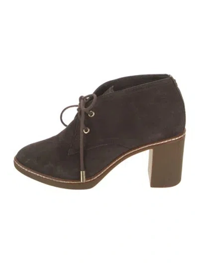 Pre-owned Tory Burch Suede Colorblock Pattern Lace-up Boots In Brown