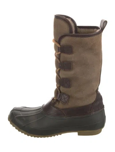 Pre-owned Tory Burch Suede Colorblock Pattern Lace-up Boots In Brown