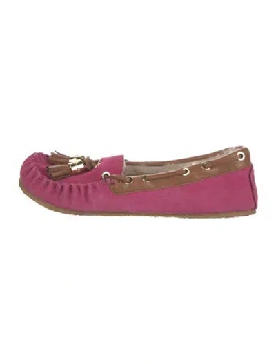 Pre-owned Tory Burch Suede Colorblock Pattern Moccasins In Pink