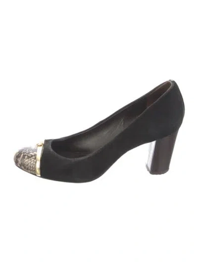 Pre-owned Tory Burch Suede Colorblock Pattern Pumps In Black