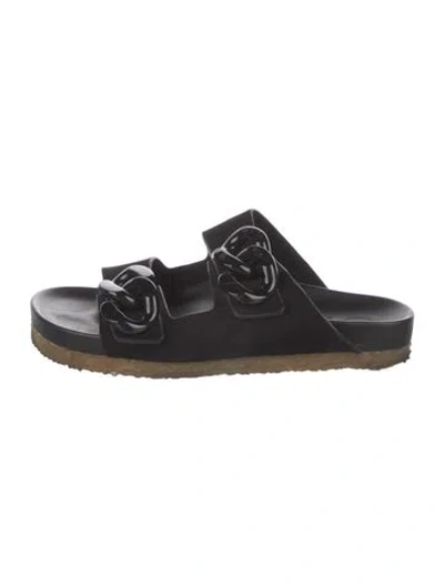 Pre-owned Tory Burch Suede Colorblock Pattern Slides In Black