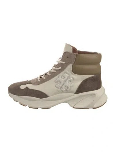 Pre-owned Tory Burch Suede Colorblock Pattern Sneakers In Brown