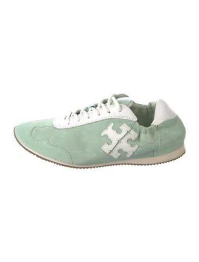 Pre-owned Tory Burch Suede Colorblock Pattern Sneakers In Green