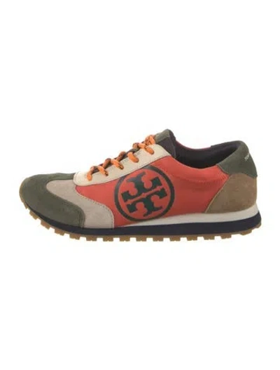 Pre-owned Tory Burch Suede Colorblock Pattern Sneakers In Orange