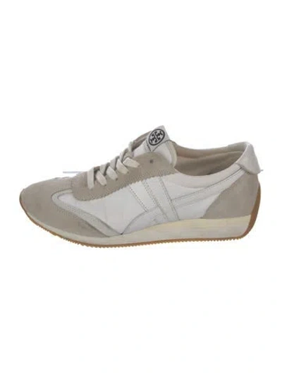 Pre-owned Tory Burch Suede Colorblock Pattern Sneakers In White
